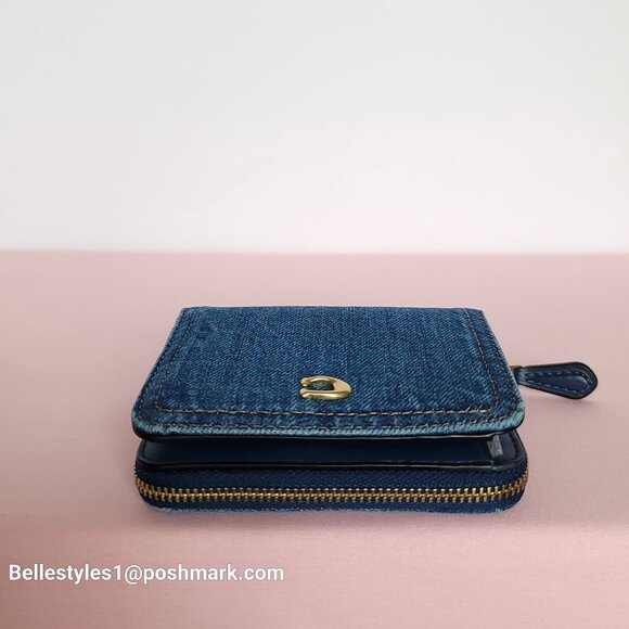 COACH Billfold Small Wallet in Denim Fabric- Deep Blue color⭐ - Picture 10 of 16